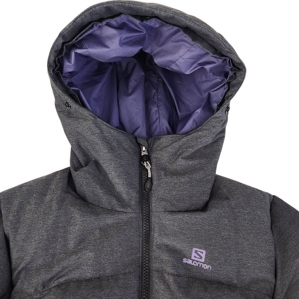 SALOMON Women's Coteaux Long down parka puffer hooded Jacket dark grey small - Picture 6 of 16